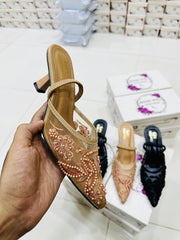 Elegant Fawn Hand-Embroidered Kitten Heels for Women