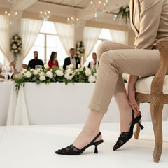 Elegant Black Hand-Embroidered Kitten Heels for Women