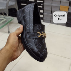 Women’s Classic Loafers with Gold Metallic Buckle