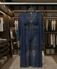 Luxurious Net Transparent Lace 4-Piece Nightwear Set – Stylish Free-Size Lounge And Sleepwear Including Gown, Bra, Panty, And Trouser - Black