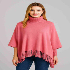 Winter Fleece Poncho with High Neck, Tassel Design & Adjustable Short Sleeves – For Girls/Princess Free Sizes