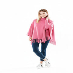 Winter Fleece Poncho with High Neck, Tassel Design & Adjustable Short Sleeves – For Girls/Princess Free Sizes